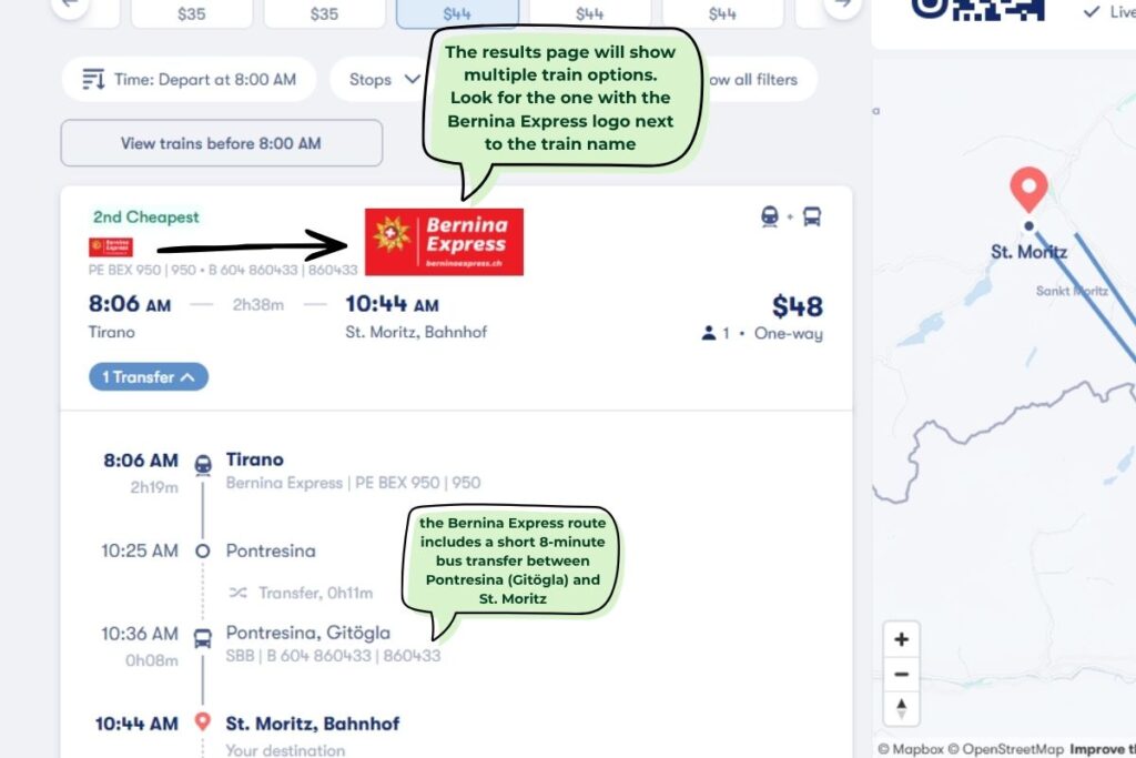 Step 2: How To Book Your Bernina Express Ticket On Omio