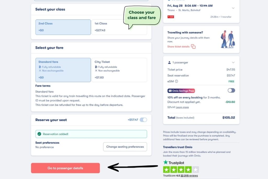 Step 3: How To Book Your Bernina Express Ticket On Omio