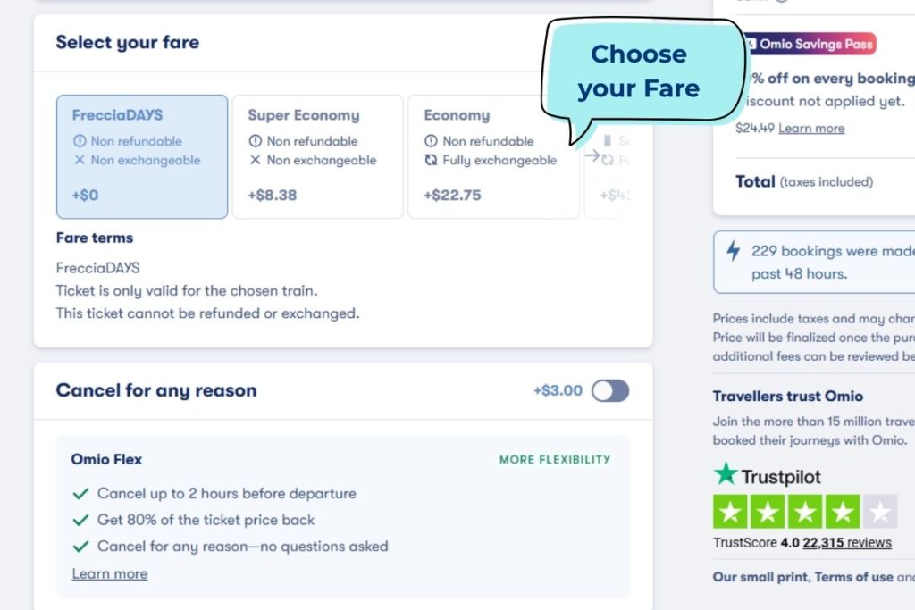 Step 4: Select Your Fare Type